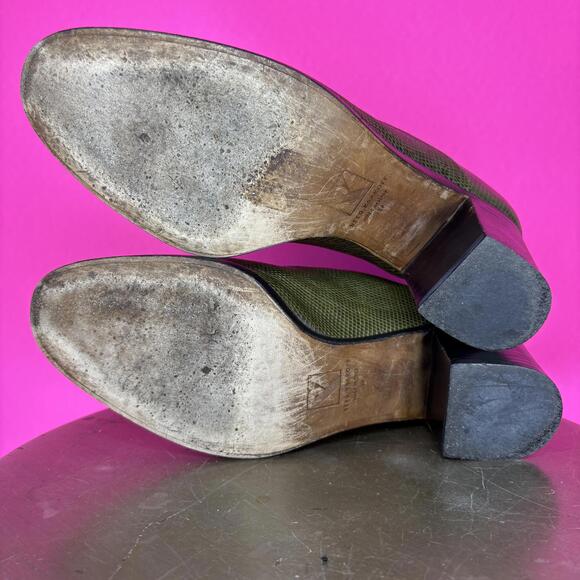 Reed Krakoff Olive Green Leather Slip-On Block Heel Bootie Sz 37 - Picture 6 of 8